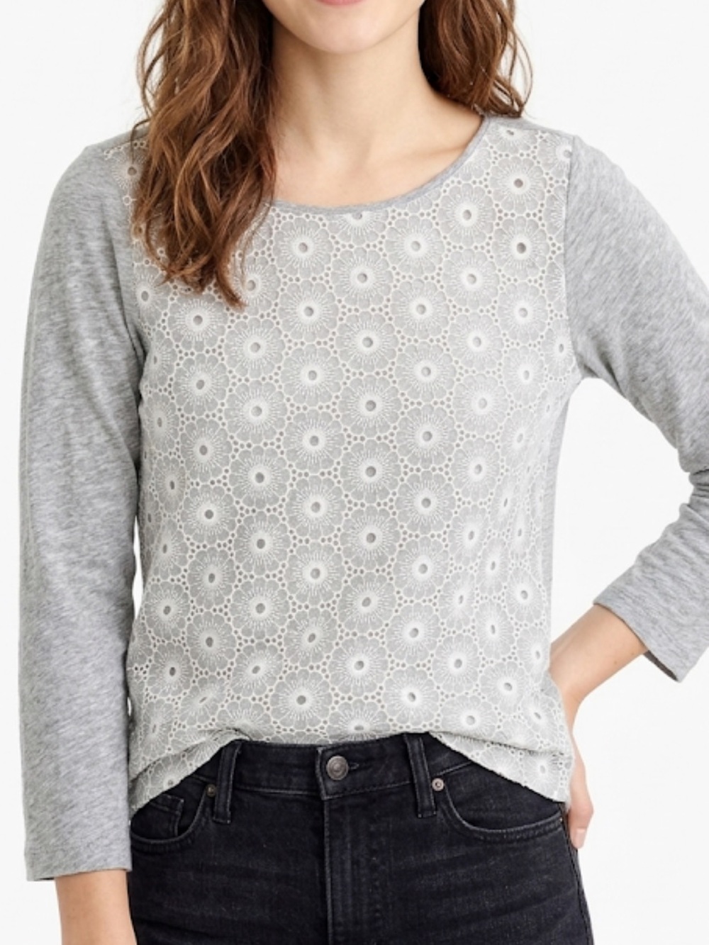 J. CREW Floral Metallic Lace Overlay T-Shirt